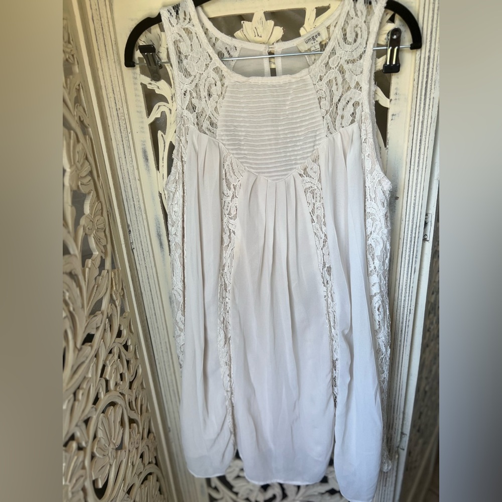 White Lace and sheer Dress with liner